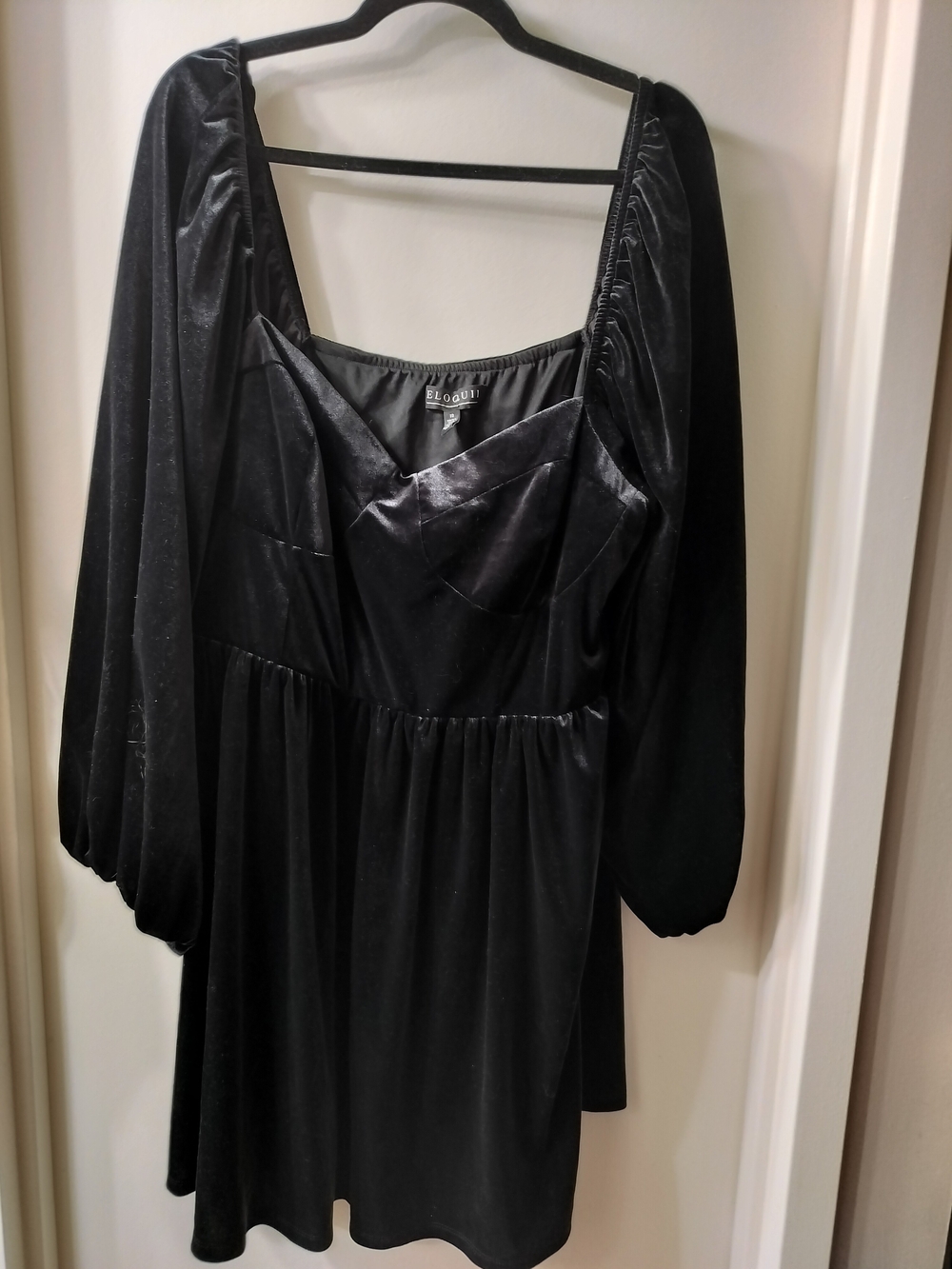 Eloquii Black Velvet Dress with Elastic Back
